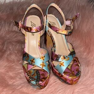 Liliana Pink and Blue Floral Platform Sandals